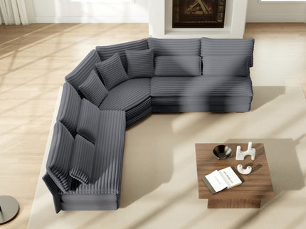 5 Seater L Shaped Sectional Sofa With Curved Corner, 7 Pillows