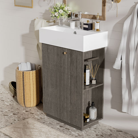 Bathroom Vanity With Sink, Freestanding Wood Grain Cabinet With Storage