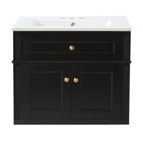 Wall Mounted Bathroom Vanity With Tip Out Drawer And Open Back Design