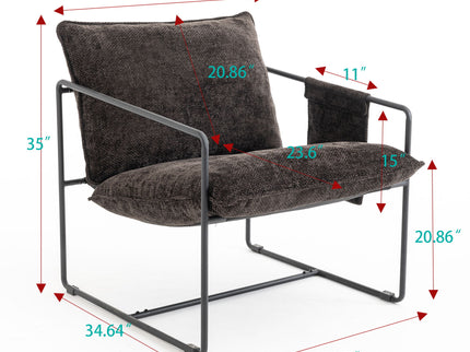 Upholstered Hanging Armchair With Arm Pocket Metal Frame (Set of 2), Crushed Foam Cushions And Skin-Friendly Braid For Living Room And Bedroom