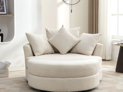 360° Swivel Accent Barrel Chair With Storage Ottoman & 4 Pillows, Modern Leisure Chair Round Accent For Living Room