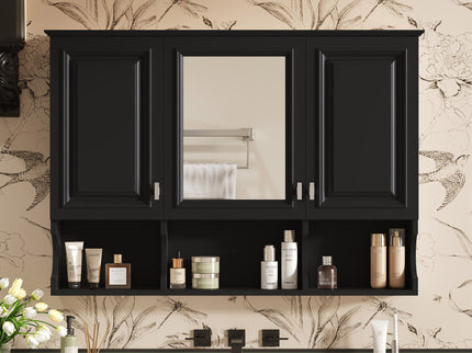 Modern Wall Mounted Mirror Medicine Cabinet With Open Shelves, Adjustable Interior, Storage Over Toilet