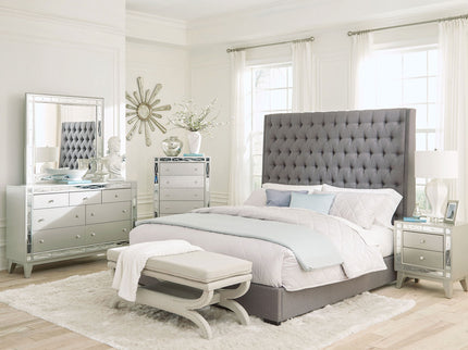 California King Upholstered Panel Bed With Tufted Headboard - Gray