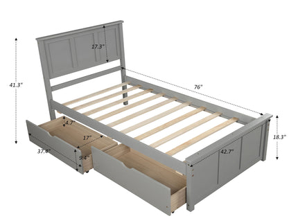 Platform Storage Bed With 2 Wheel Base Drawers