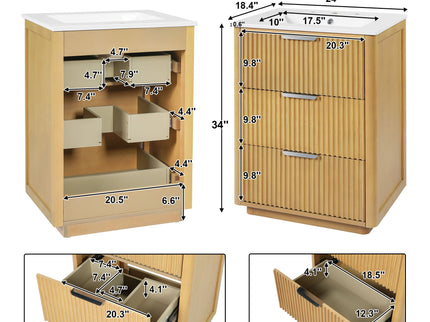 Bathroom Vanity With Sink, Open Shelf & Closed Storage - Natural Wood