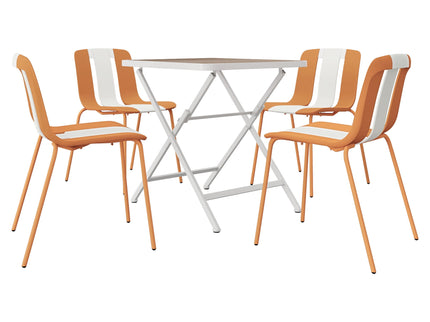4 Piece Set Of Modern Striped Single Chairs With Folding Square Table