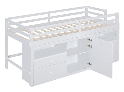 Loft Bed With 4 Drawers, Underneath Cabinet And Shelves