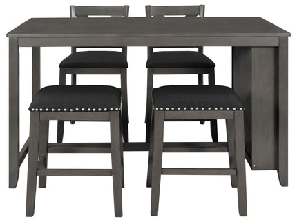 5 Pieces Counter Height Rustic Farmhouse Dining Room Wooden Bar Table Set With 2 Stools And 2 Chairs