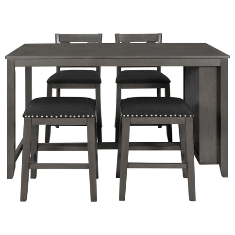 5 Pieces Counter Height Rustic Farmhouse Dining Room Wooden Bar Table Set With 2 Stools And 2 Chairs
