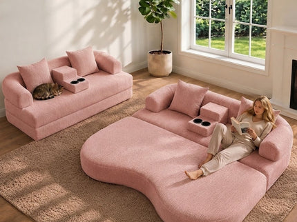 2 In 1 Convertible Sleeper Sofa Bed With Cup Holders