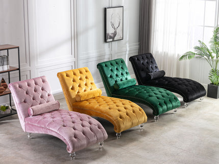 Chaise Lounge Indoor, Button Tufted Upholstered Chaise Lounge Chair With Pillow