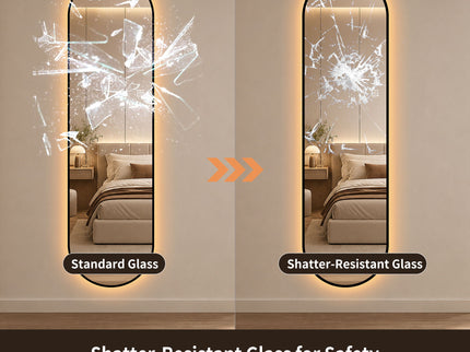 Capsule Shaped Dimmable LED Full Length Wall Mirror With Frame - Silver
