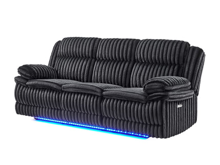 Winston - Power Reclining Sofa With LED Lighting, Hidden Drawer, And Drop Down Table - Black