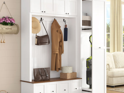 Entryway Hall Tree With Storage Bench, Coat Rack Shoe Bench With Cabinets