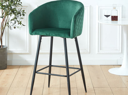 Counter Height Bar Stool, Metal Legs, Velvet Upholstered For Pub, Restaurant, Kitchen Island (Set of 2) - Black / Green