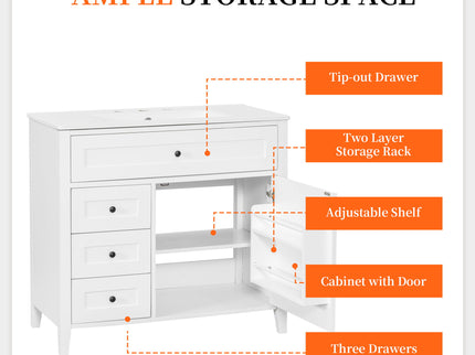 Bathroom Vanity With Sink, 3 Drawers & Cabinet With Adjustable Shelves
