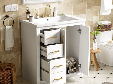 Ceramic Sink Combo, Freestanding Vanity Set With 3 Drawers & Soft Closing Doors
