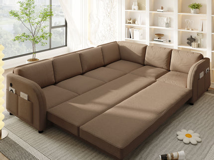 L-Shaped Couch With Pull-Out Bed, Convertible Sleeper Sofa With Side Pocket & USB Port