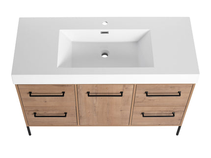 48" Freestanding Bathroom Vanity With Sink, Soft Close Cabinet Doors, 4 Drawers - Imitative Oak