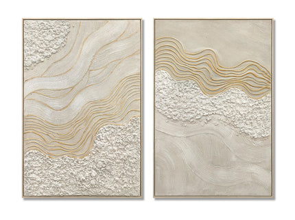 Framed Wall Art, Textured Canvas Painting With Accents, Decor For Living Room (Set of 2) - Antique White