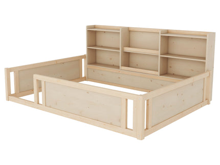Platform Floor Bed With Guardrail Fence And Side Storage Shelves