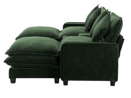 Sectional Sofa Upholstered Sofa With Two Removable Ottoman, Two USB Ports, Two Cup Holders And Large Storage Box For Living Room