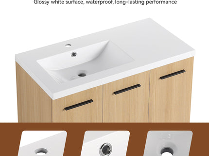 Freestanding Bathroom Vanity Set With Tall Linen Cabinet, 3 Door Storage Cabinet, Single Sink