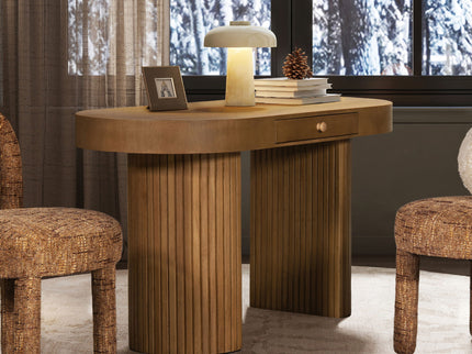 Jesse - Single Drawer Fluted Oval Console Desk - Honey Brown