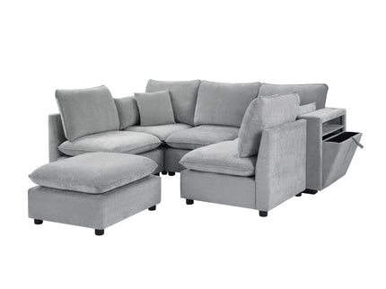 Modern Sectional Sofa U-Shaped With Movable Ottoman Storage Armrests And USB Ports