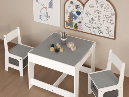 Kids Table And Chair Set, 3 In 1 Activity Table With Storage Drawer For Toddlers Drawing, Reading, Crafts, 2 In 1 Detachable Top - White