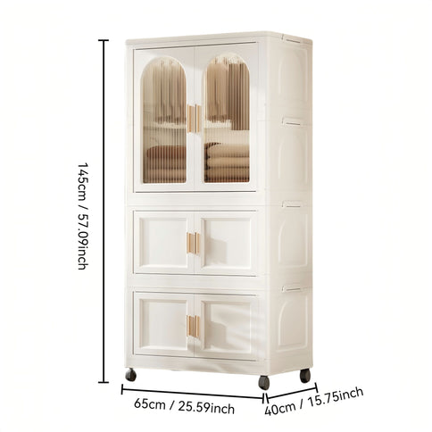 Folding Wardrobe Cabinet With Magnetic Doors, Wheels And Hangers