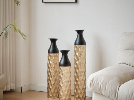 Floor Metal Vases (Set of 3) Gorgeous Home Decoration Large Glazed Metal Vases - Black / Gold