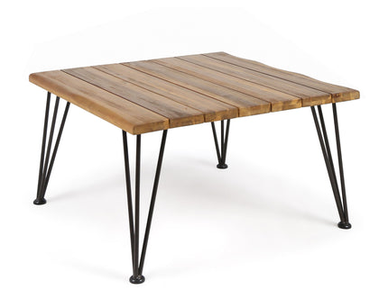 Outdoor Coffee Table With Slat Top And Metal Legs - Teak