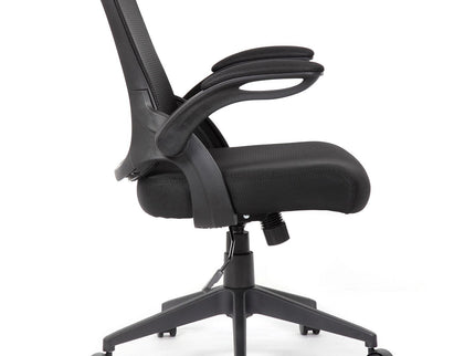 Office Chair With Mid Back Design, Adjustable Height And Foldable Armrests - Black