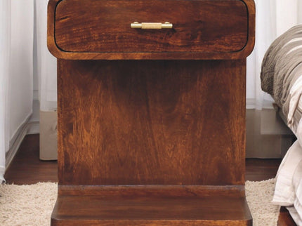 T Bar Rounded Bedside Table - Dark Brown