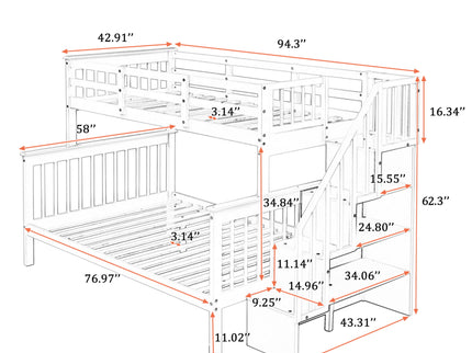 Stairway Bunk Bed With Storage And Guard Rail For Bedroom
