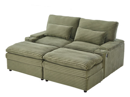 Convertible Loveseat Sofa With Storage, USB Ports, Cup Holders