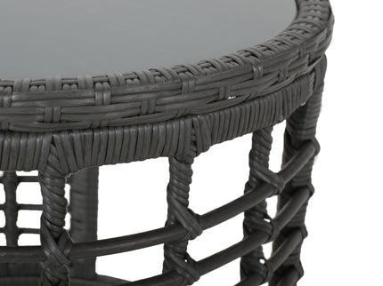 Achill - Outdoor Modern Boho Wicker Side Table With Glass Top - Gray