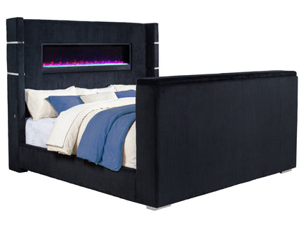 Judah - Eastern King Wingback TV Bed With Motorized Lift And Flame Visualizer - Black
