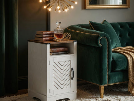 Farmhouse Nightstand With Charging Station & Storage
