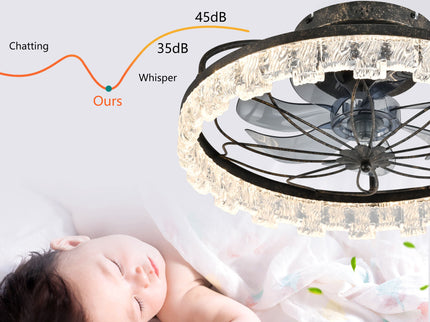 21" Caged Ceiling Fan With Remote Controlled Acrylic LED Lights - Antique Black