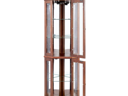 Corner Curio Cabinet With Lights, Adjustable Tempered Glass Shelves, Display Cabinet (E26 Light Bulb Not Included) - Mirrored / Walnut