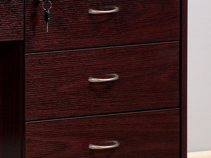 Three Locking Drawers On Metal Glides Student Desk Work Desk Modesty Panel Metal Bar Handles - Mahogany