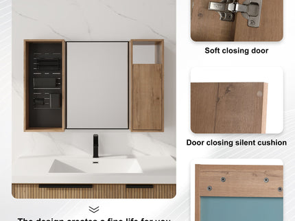 41.3" Wall Mounted Cabinet With Storage, Medicine Cabinet With Door And Adjustable Shelves - Imitative Oak