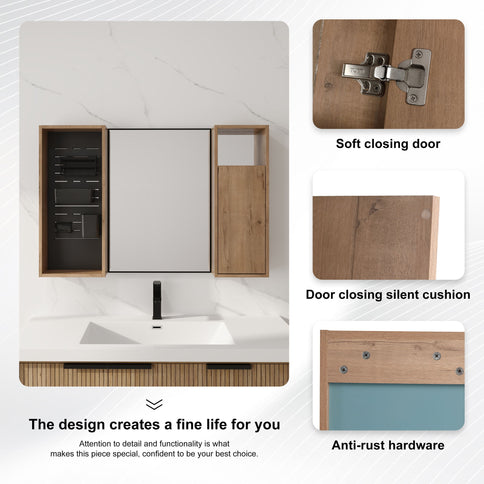 41.3" Wall Mounted Cabinet With Storage, Medicine Cabinet With Door And Adjustable Shelves - Imitative Oak