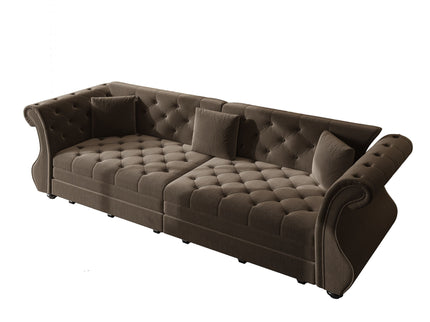 Oversized Chesterfield Pull Out Sofa Bed, Roll Arm Couch With Flower Tufting For Living Room