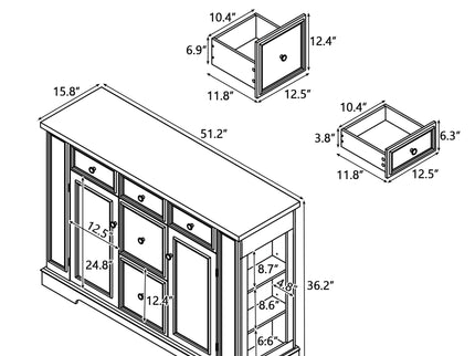 Sideboard Buffet Cabinet With 5 Drawers, 2 Cabinets, Adjustable Shelves