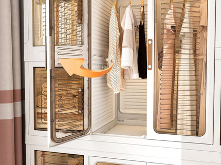 Portable Wardrobe Closet Storage Organizer For Clothes With Magnetic Doors, 12 Cubes & 2 Hanging Rods - White
