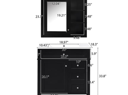 Bathroom Vanity With Top Sink, 2 Doors And 3 Drawers, Freestanding Set With Mirror Cabinet