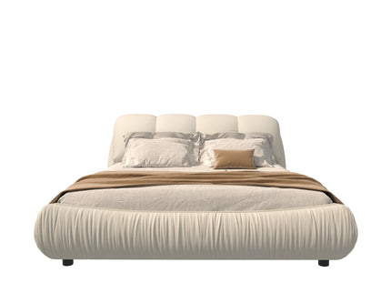 Luxury Upholstered Platform Bed With Oversized Padded Backrest And Solid Wood Frame